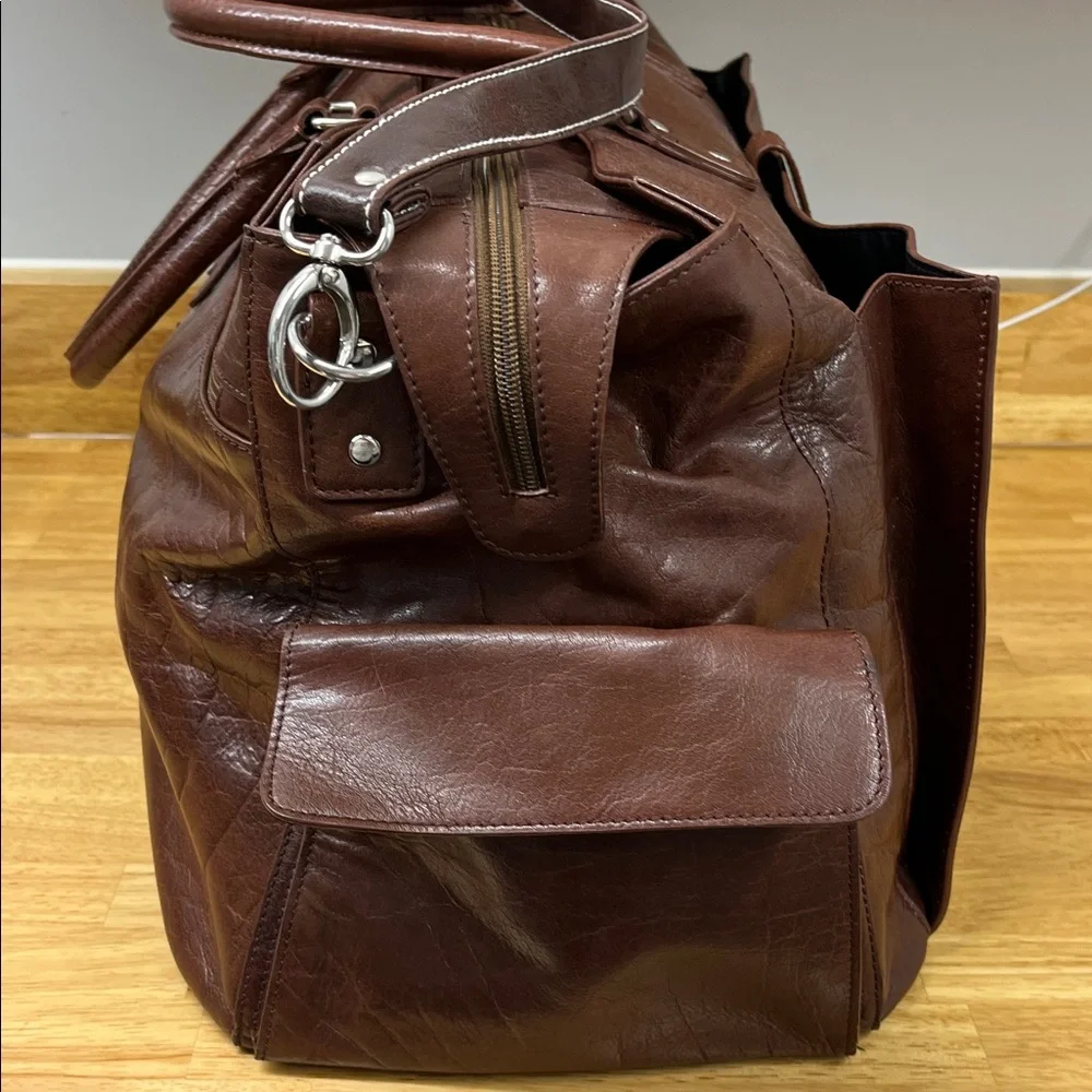 M London Large Classic Brown Leather Duffel Bag for Men